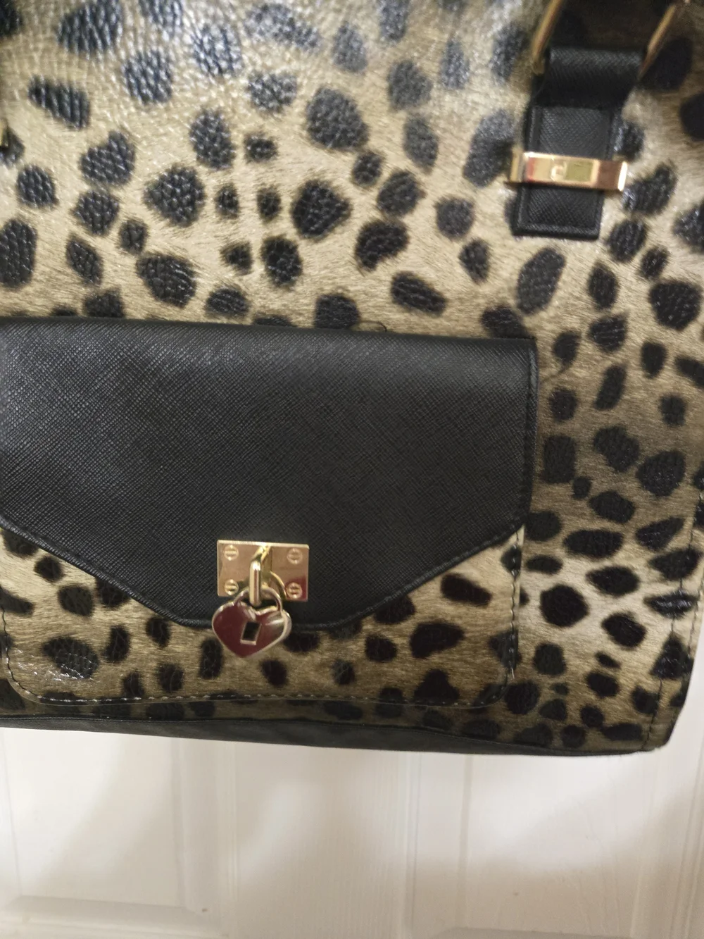 Icing Brand Leopard Print Satchel Handbag with Black Trim
